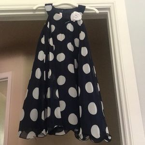 Navy and white polka dot dress